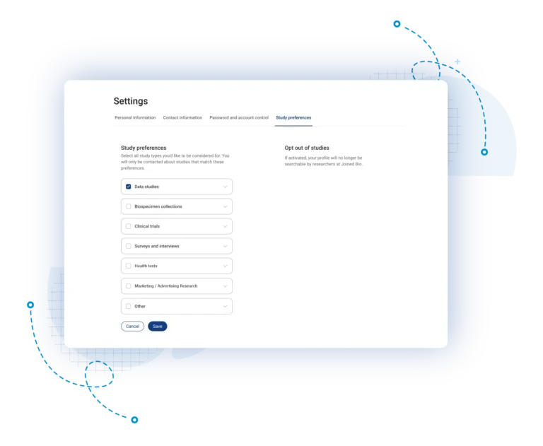 Study preference settings on Joined Bio